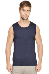 Navy Blue Sleeveless Plain T-Shirt